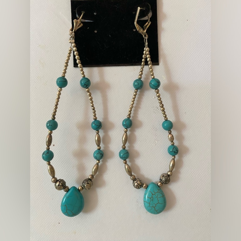 Faux turquoise and silver earrings.